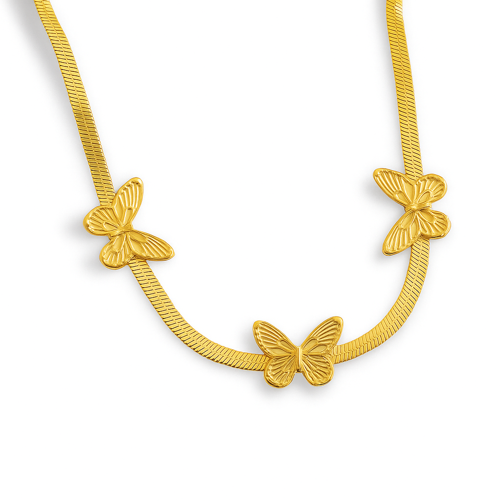Butterfly Pendant Snake Bone Chain Necklace