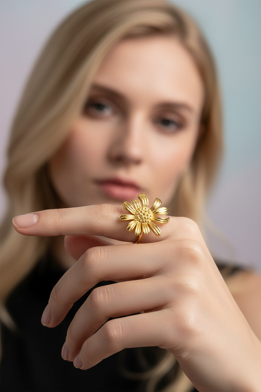 Sunflower Stainless Steel Plating 18k Gold Plated Open Ring - Mirellien Jewelry