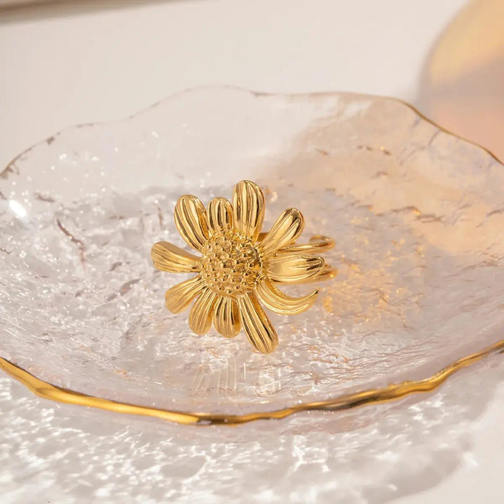 Sunflower Stainless Steel Plating 18k Gold Plated Open Ring