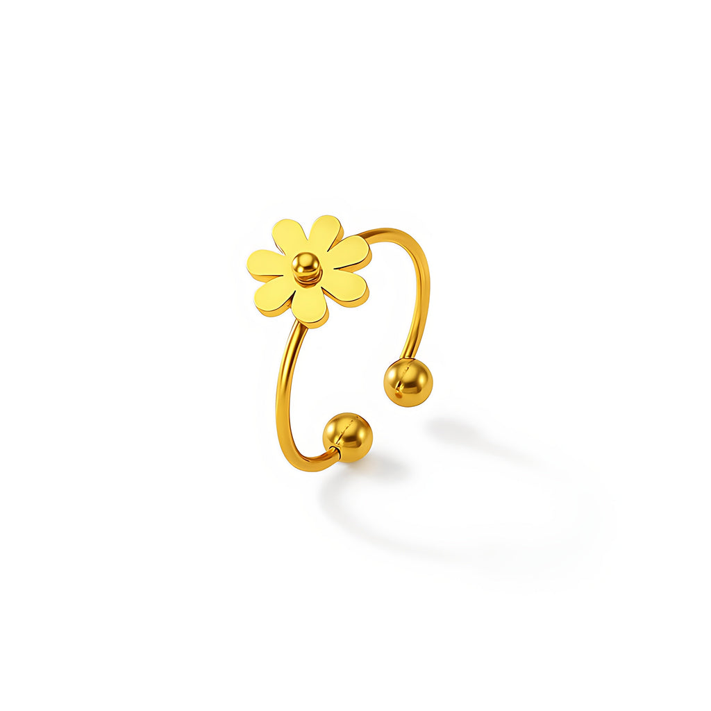 Gold Plated Adjustable Flower Ring - Mirellien Jewelry