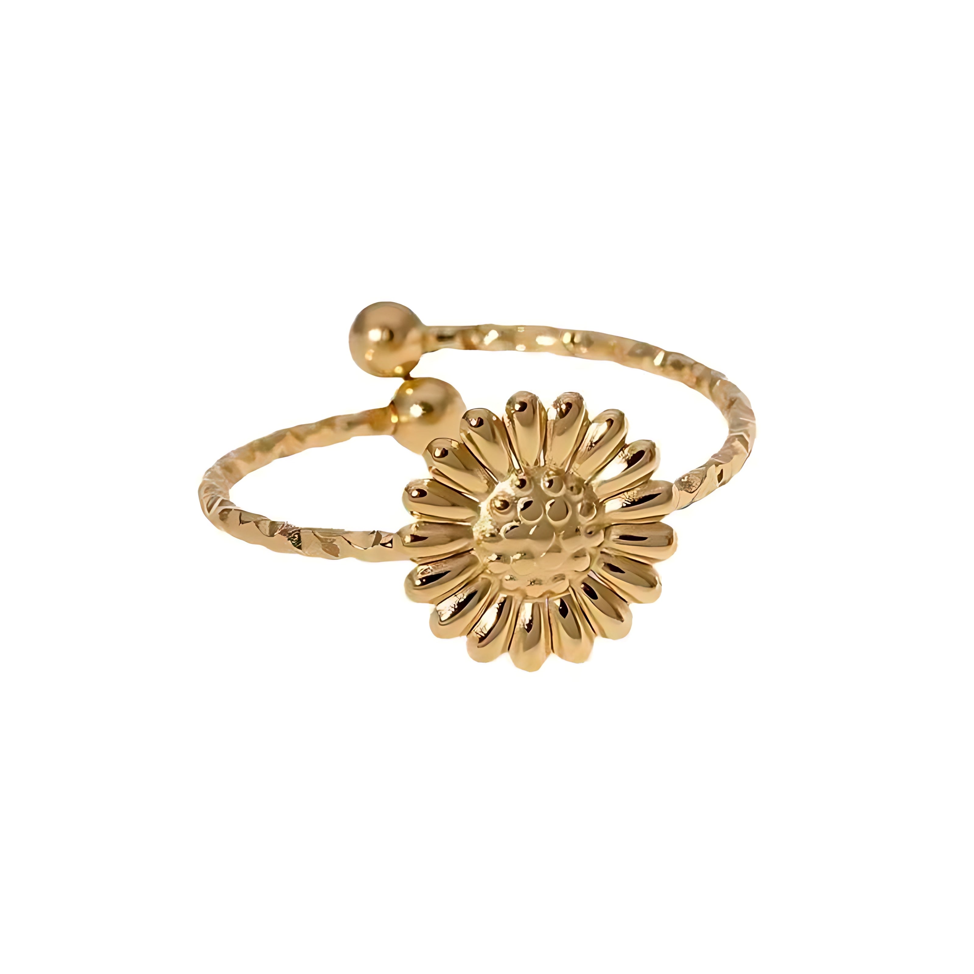 Gold Plated Adjustable Daisy Flower Ring - Mirellien Jewelry