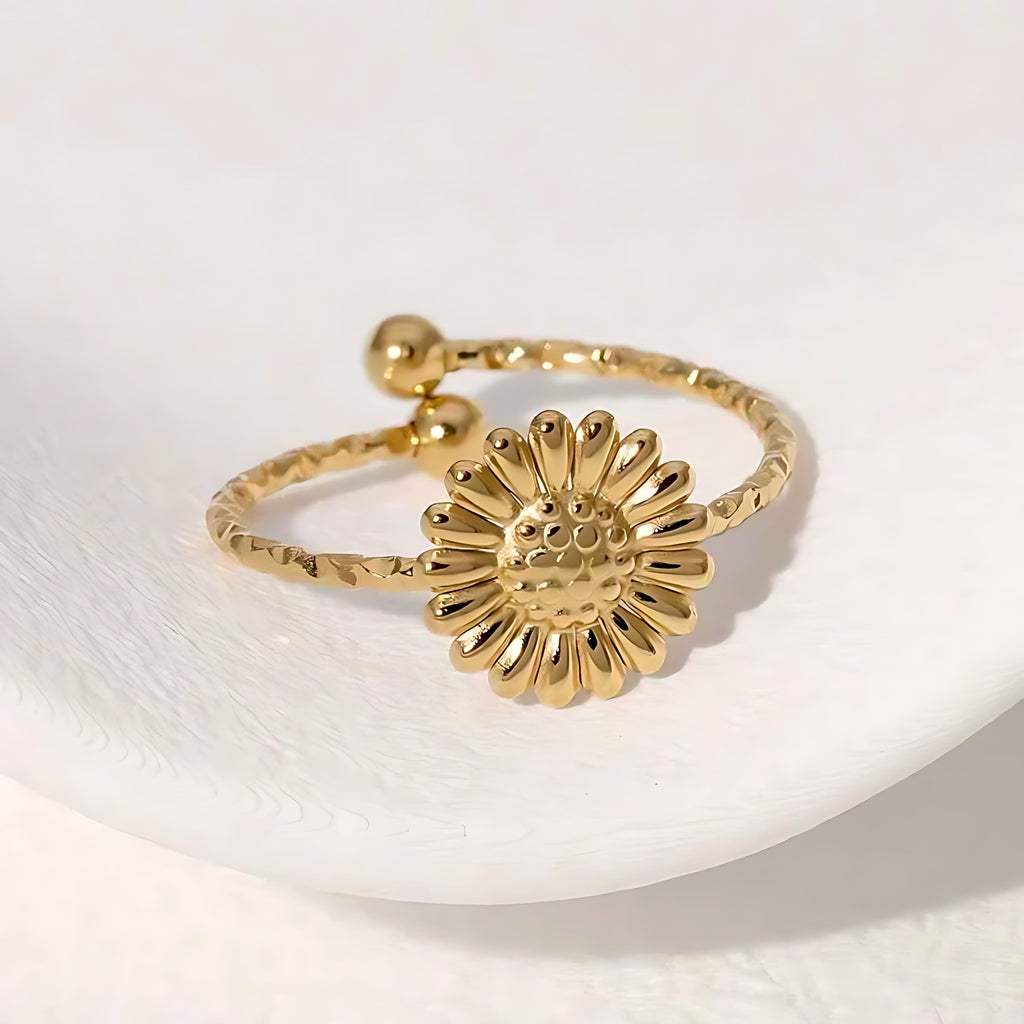 Gold Plated Adjustable Daisy Flower Ring - Mirellien Jewelry