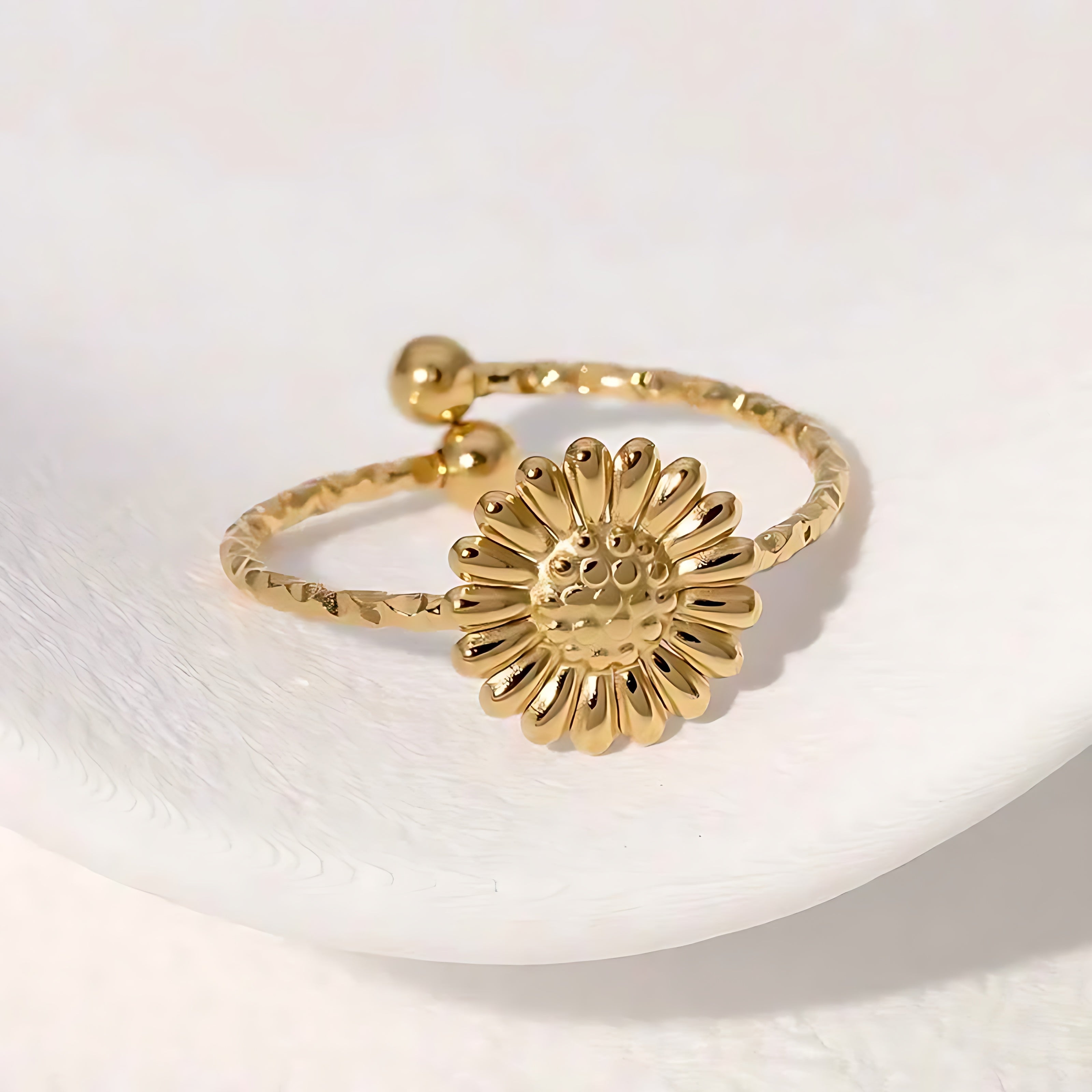 Gold Plated Adjustable Daisy Flower Ring - Mirellien Jewelry