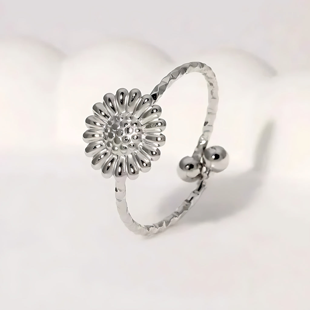 Gold Plated Adjustable Daisy Flower Ring - Mirellien Jewelry