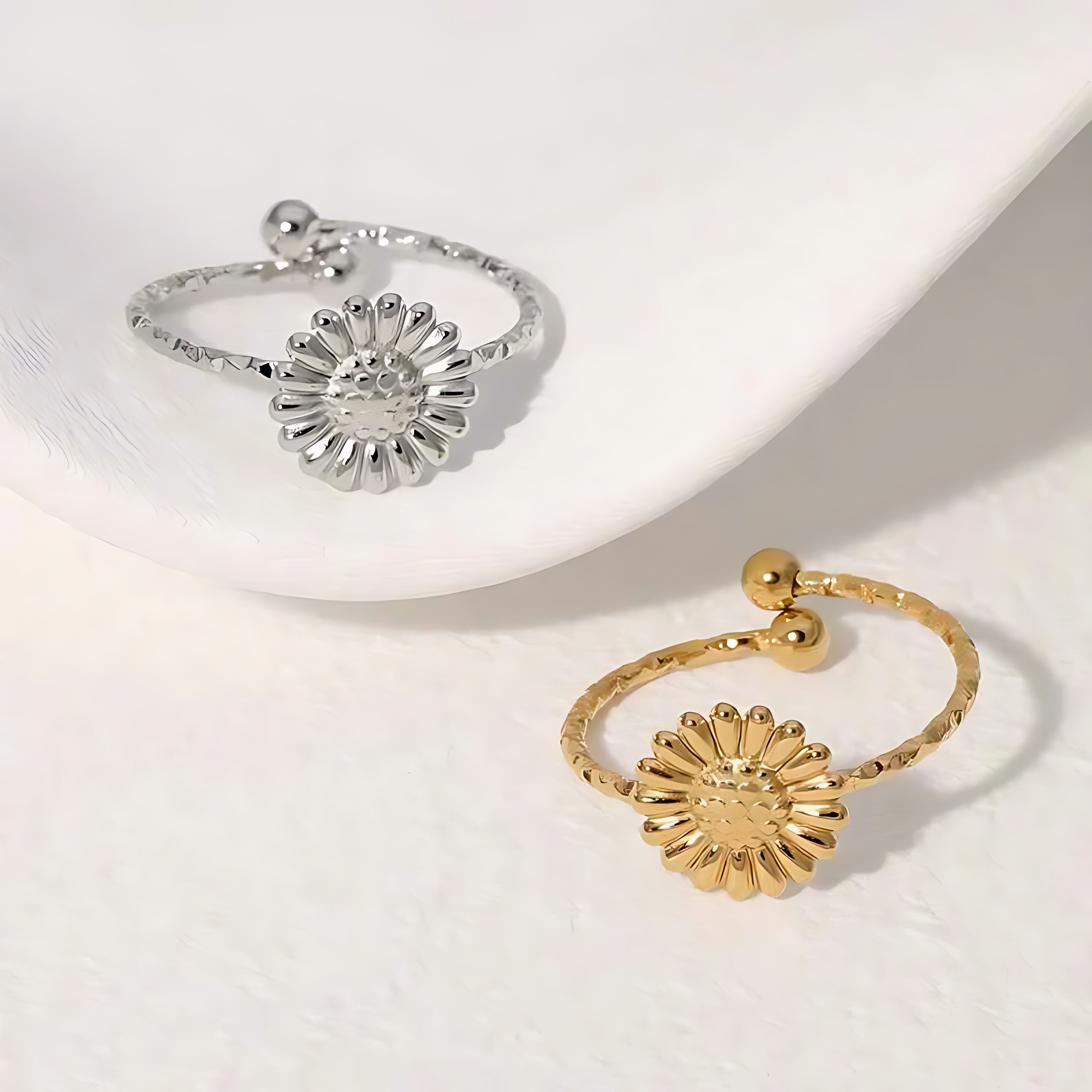 Gold Plated Adjustable Daisy Flower Ring - Mirellien Jewelry