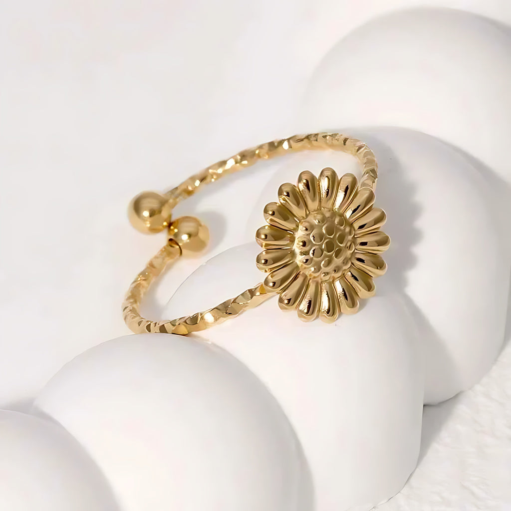 Gold Plated Adjustable Daisy Flower Ring - Mirellien Jewelry