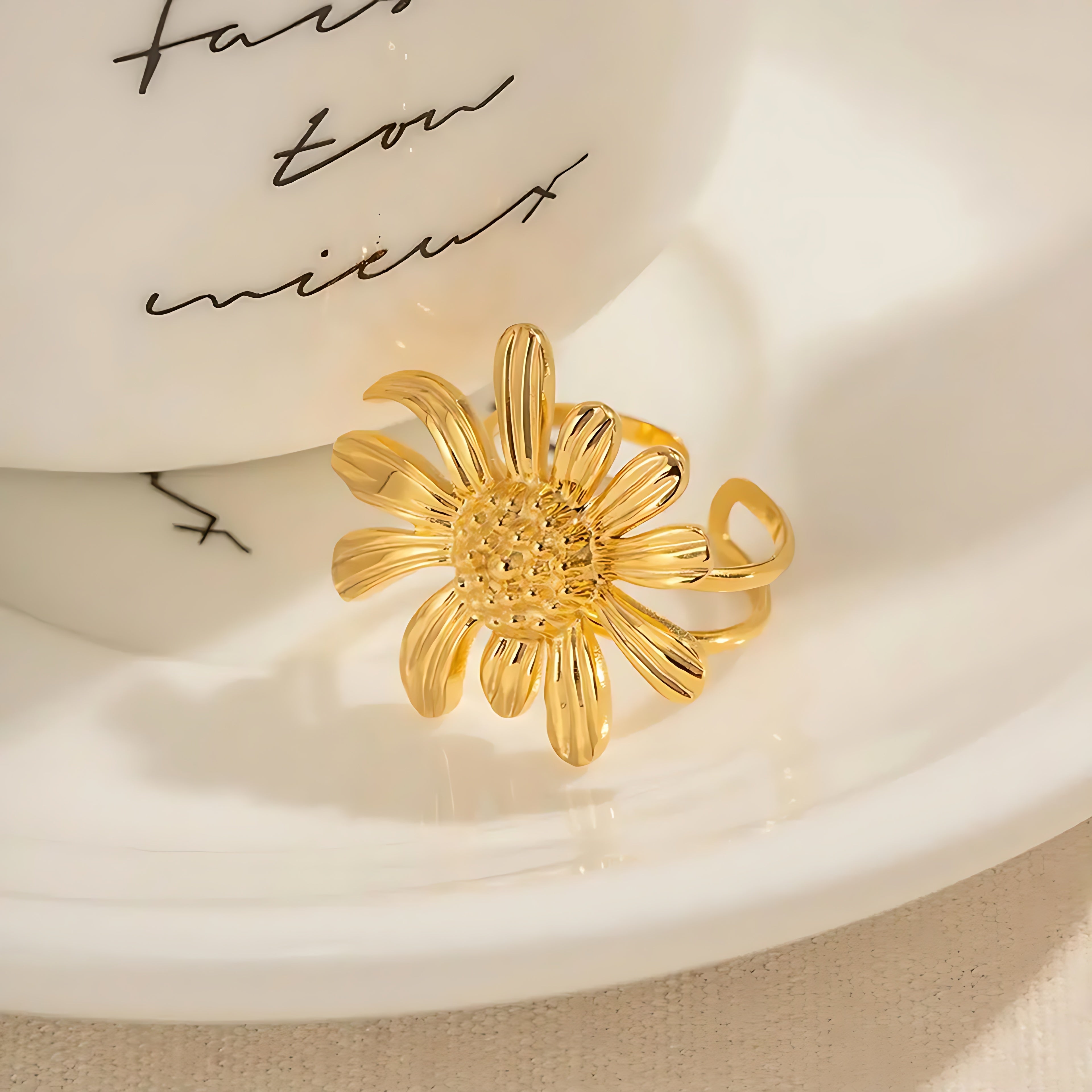 Sunflower Stainless Steel Plating 18k Gold Plated Open Ring - Mirellien Jewelry