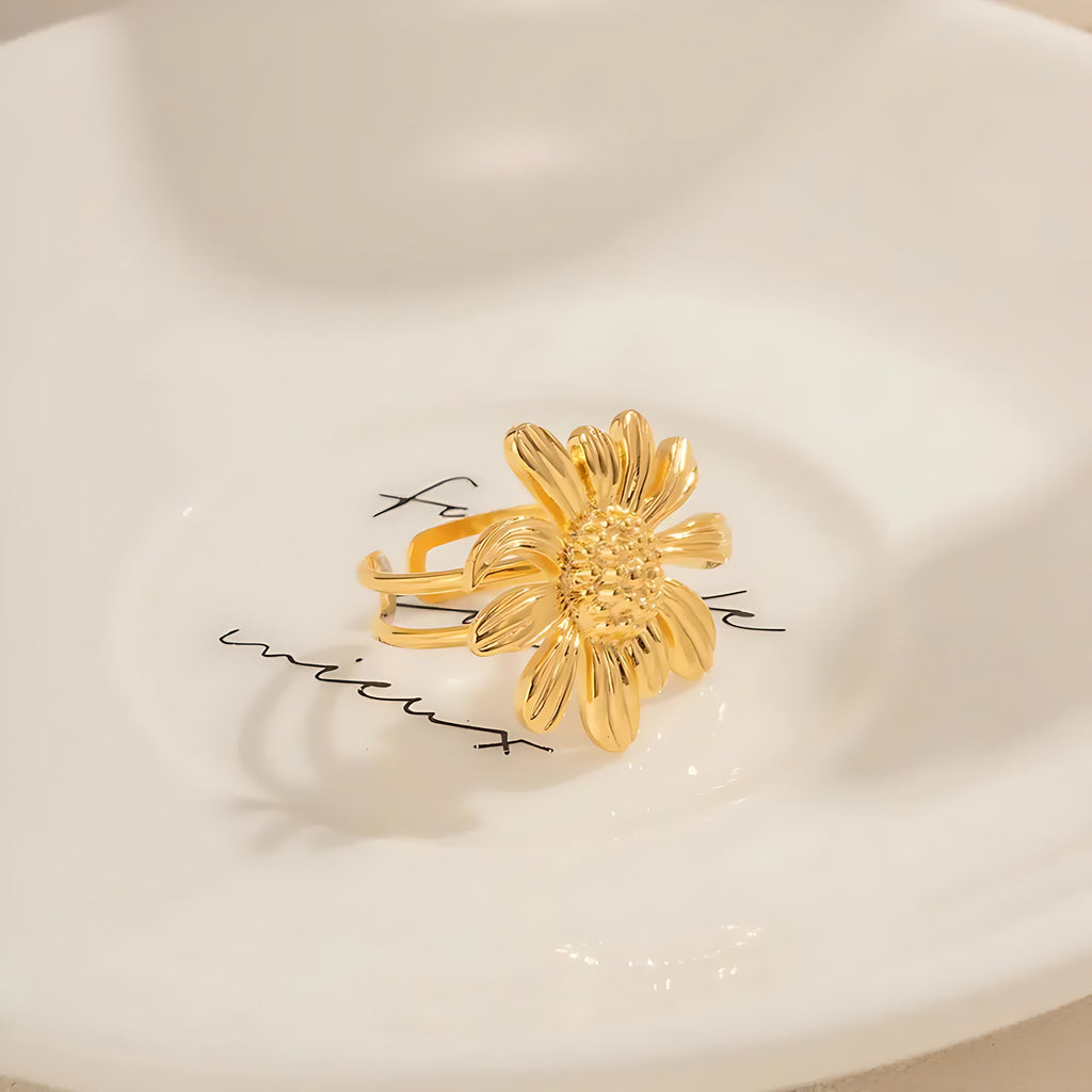 Sunflower Stainless Steel Plating 18k Gold Plated Open Ring - Mirellien Jewelry