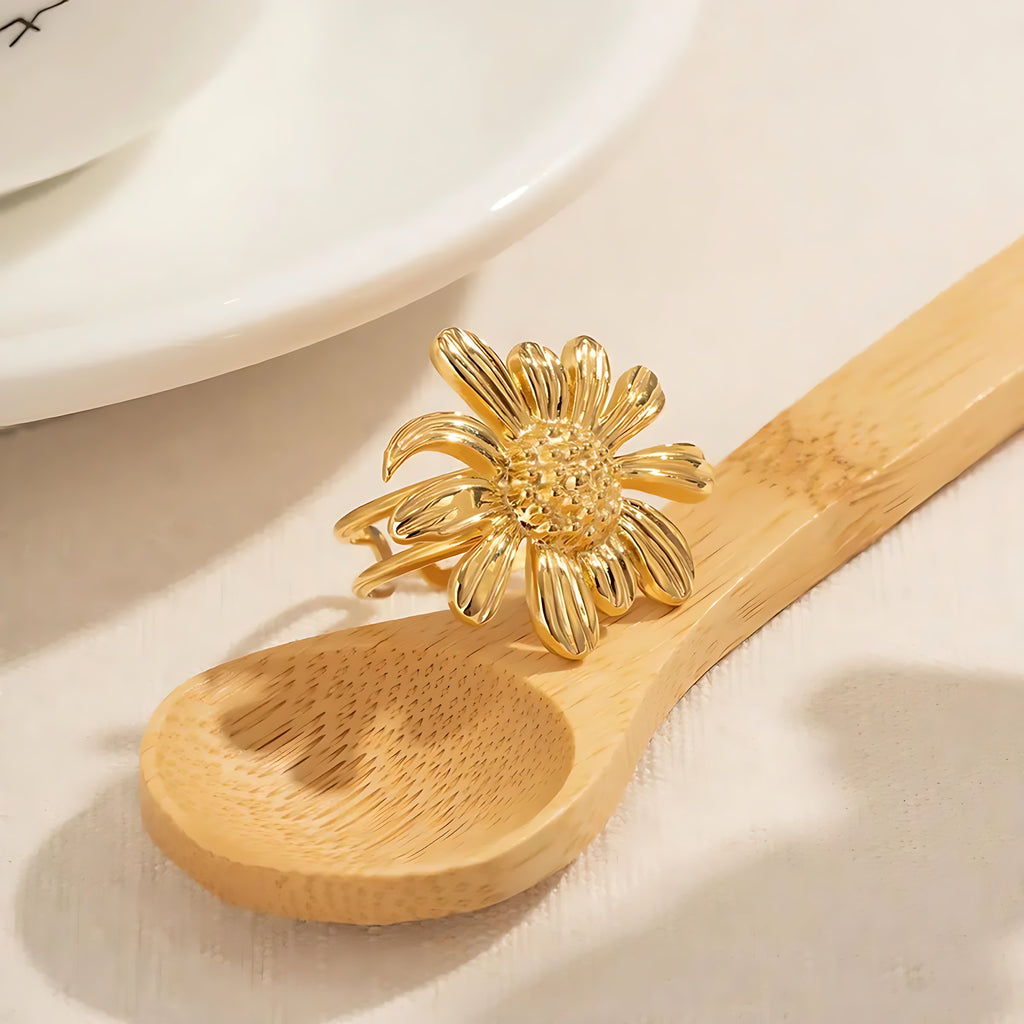 Sunflower Stainless Steel Plating 18k Gold Plated Open Ring - Mirellien Jewelry