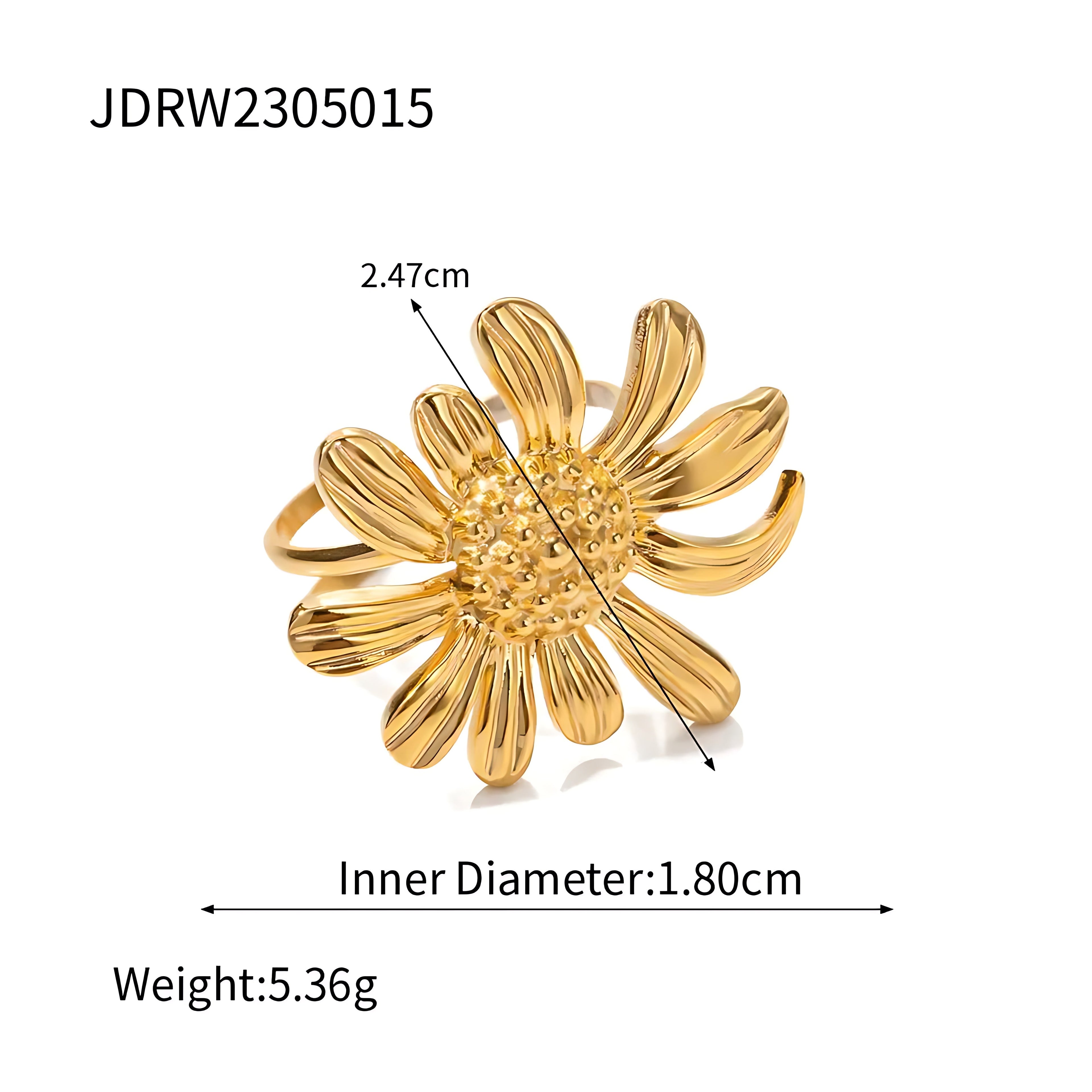 Sunflower Stainless Steel Plating 18k Gold Plated Open Ring - Mirellien Jewelry