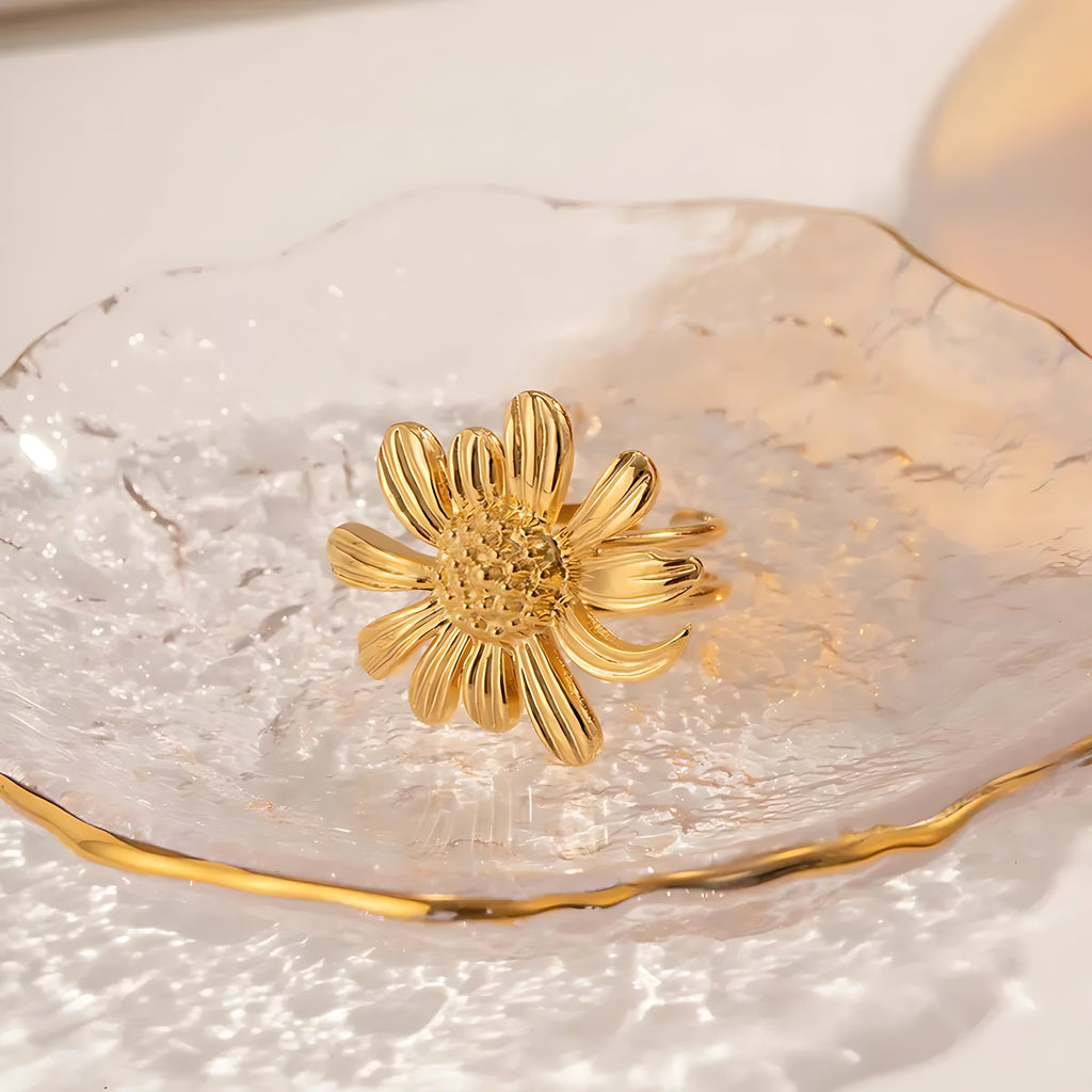 Sunflower Stainless Steel Plating 18k Gold Plated Open Ring - Mirellien Jewelry
