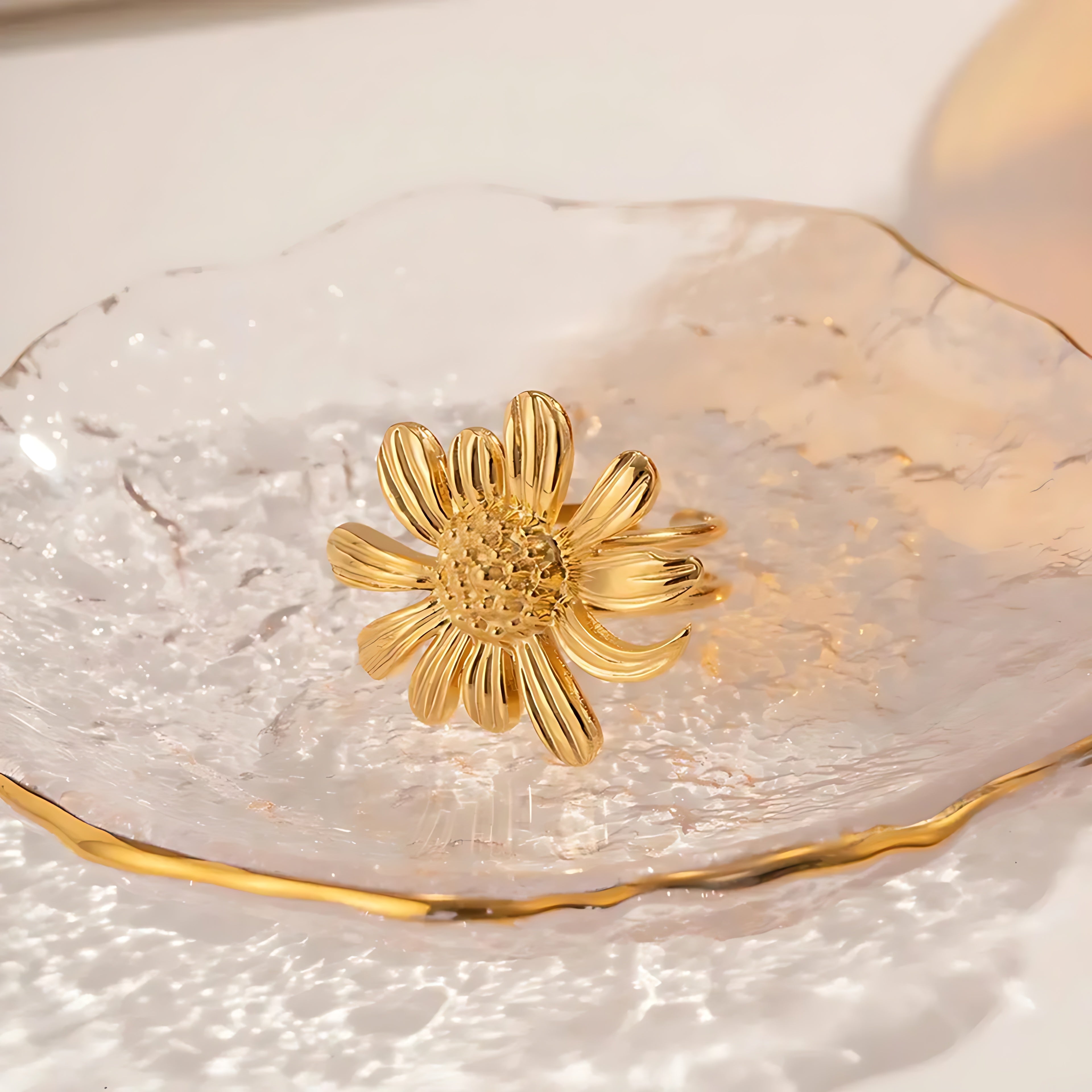 Sunflower Stainless Steel Plating 18k Gold Plated Open Ring - Mirellien Jewelry