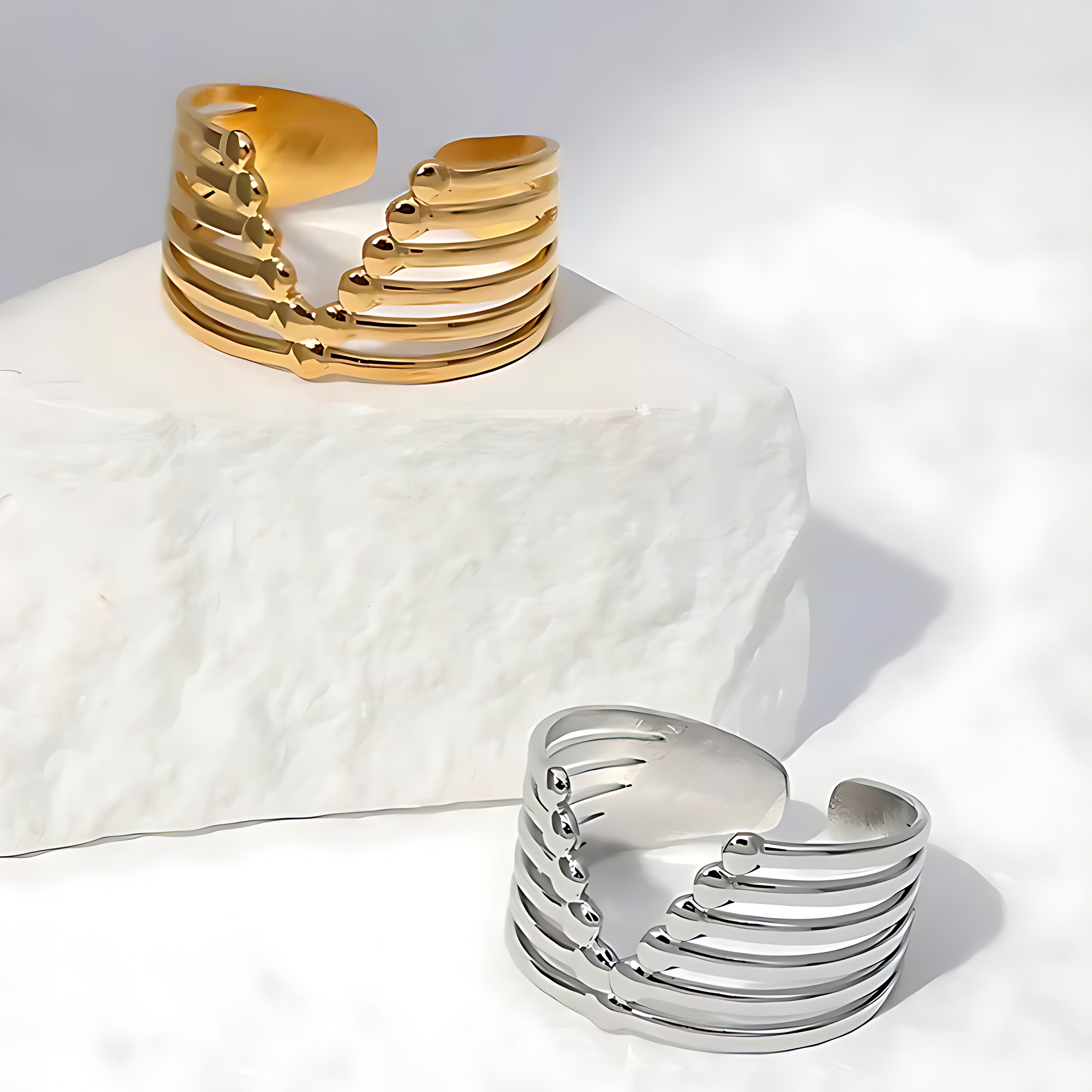 Gold Adjustable Geometric Ring - Mirellien Jewelry