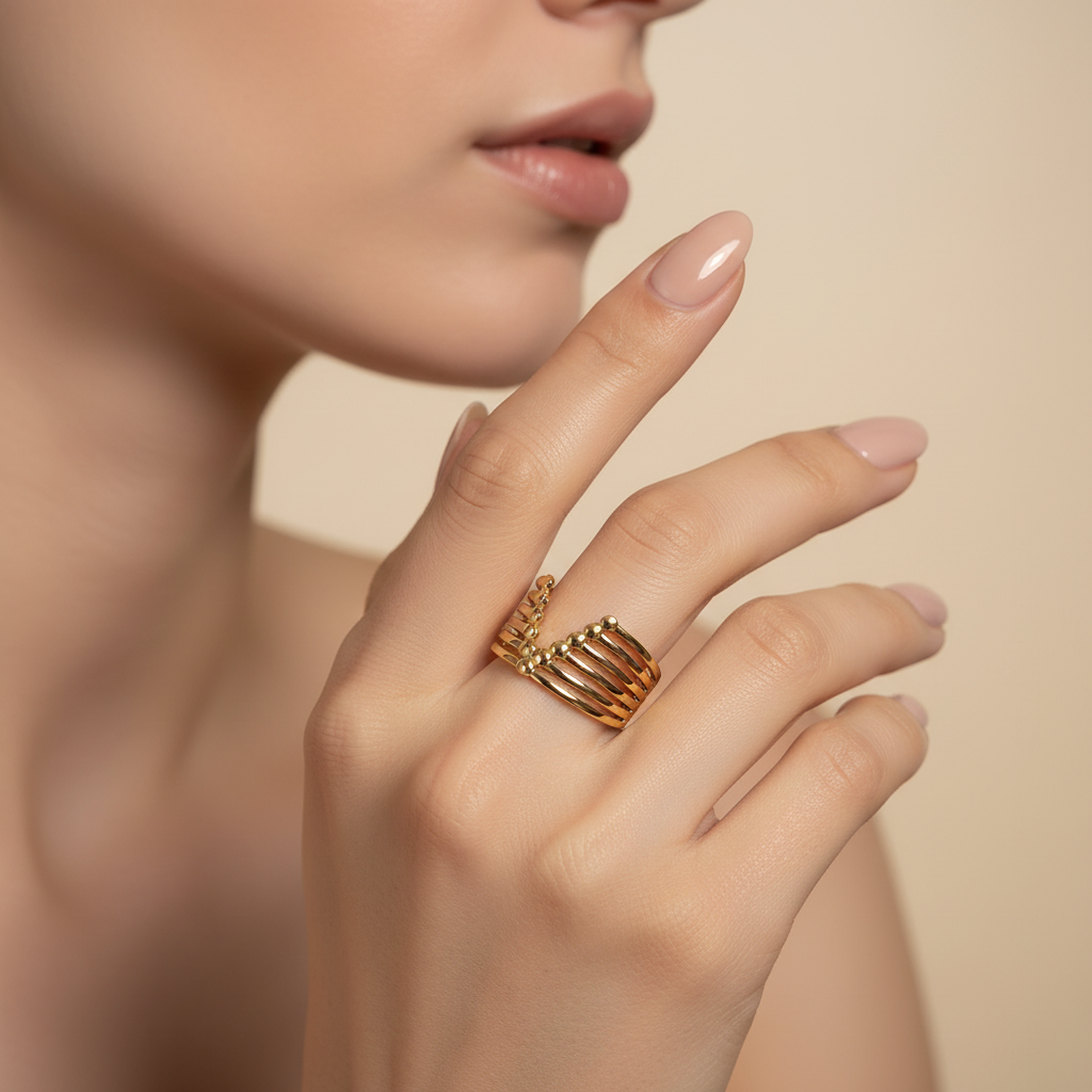 Gold Adjustable Geometric Ring - Mirellien Jewelry