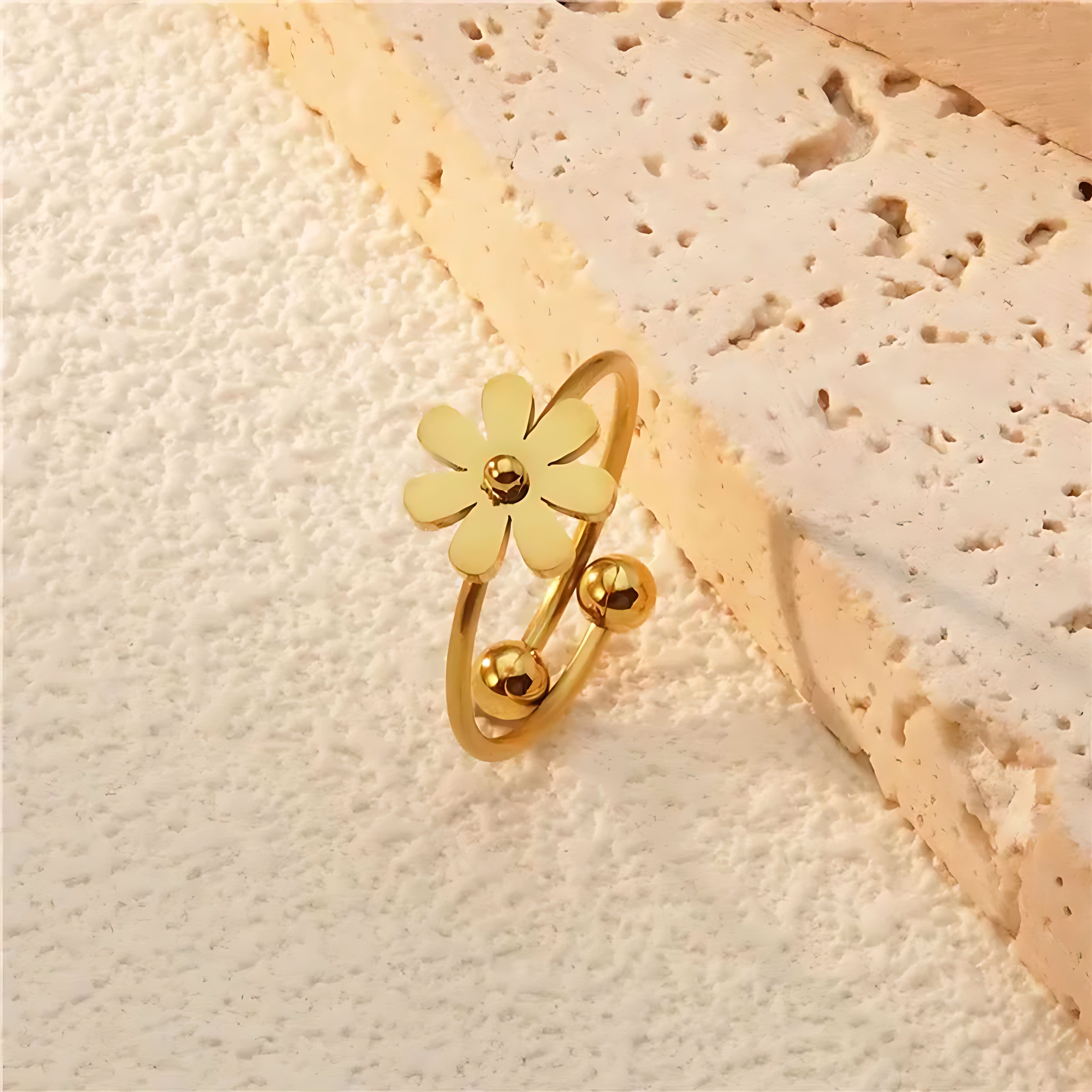 Gold Plated Adjustable Flower Ring - Mirellien Jewelry