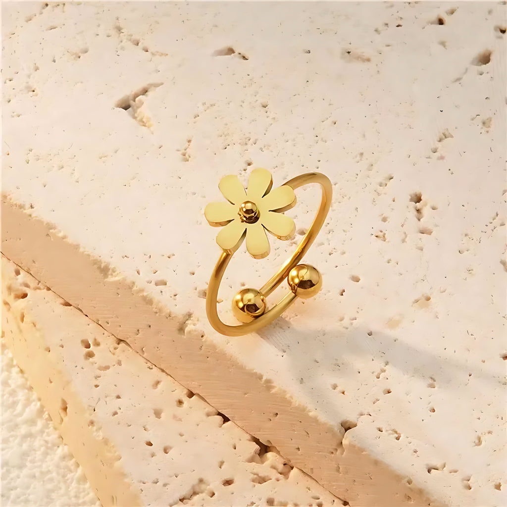 Gold Plated Adjustable Flower Ring - Mirellien Jewelry