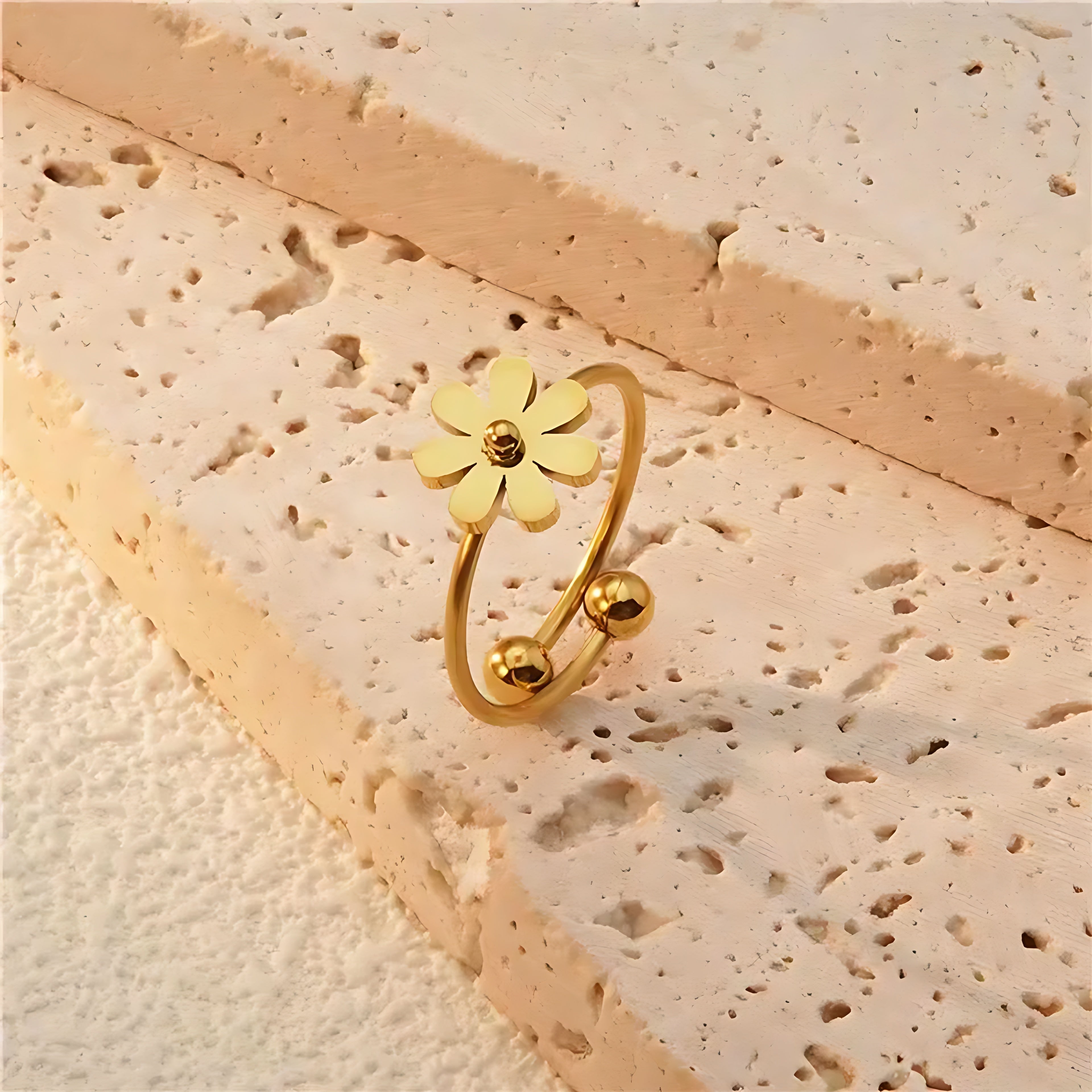 Gold Plated Adjustable Flower Ring - Mirellien Jewelry