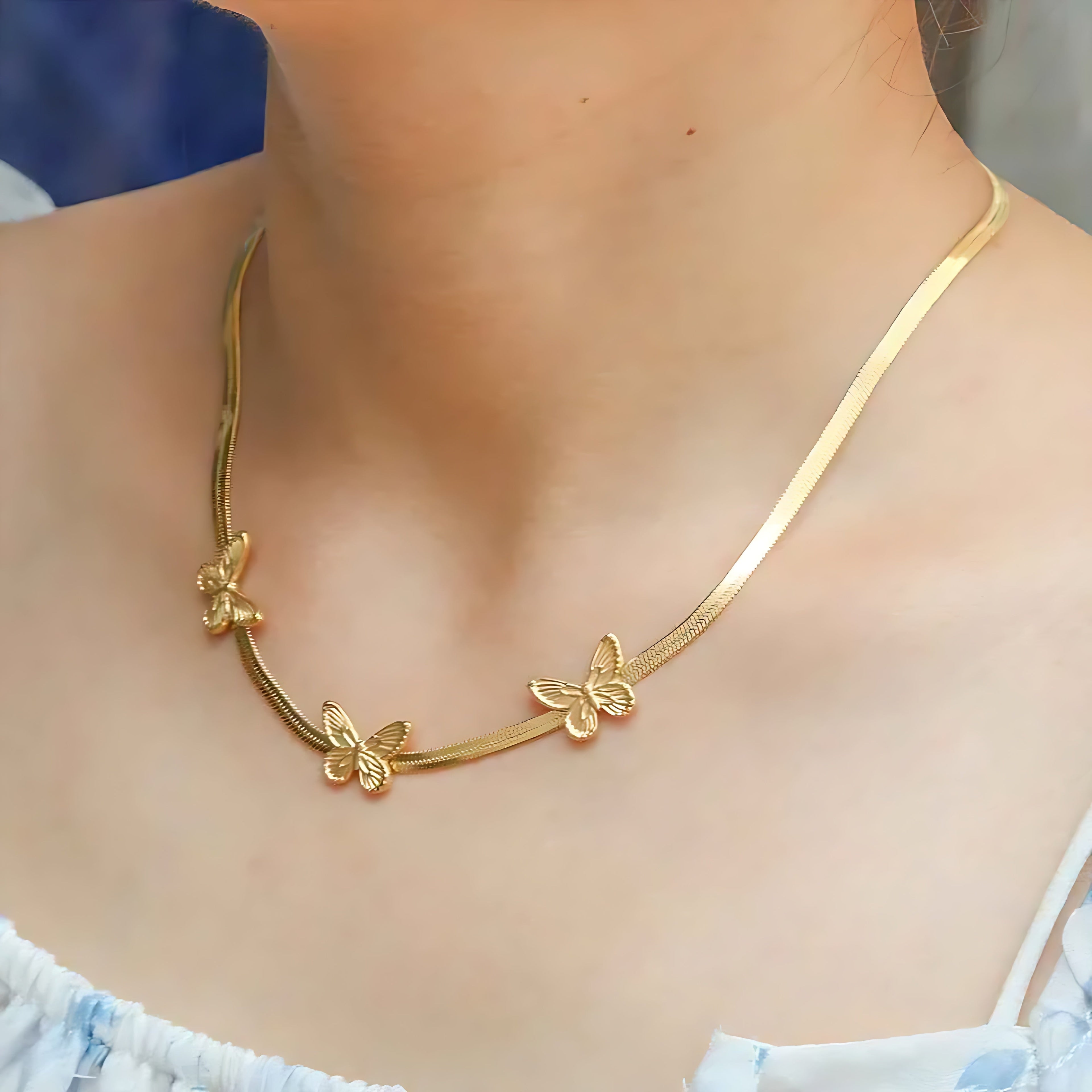 Butterfly Pendant Snake Bone Chain Necklace - Mirellien Jewelry