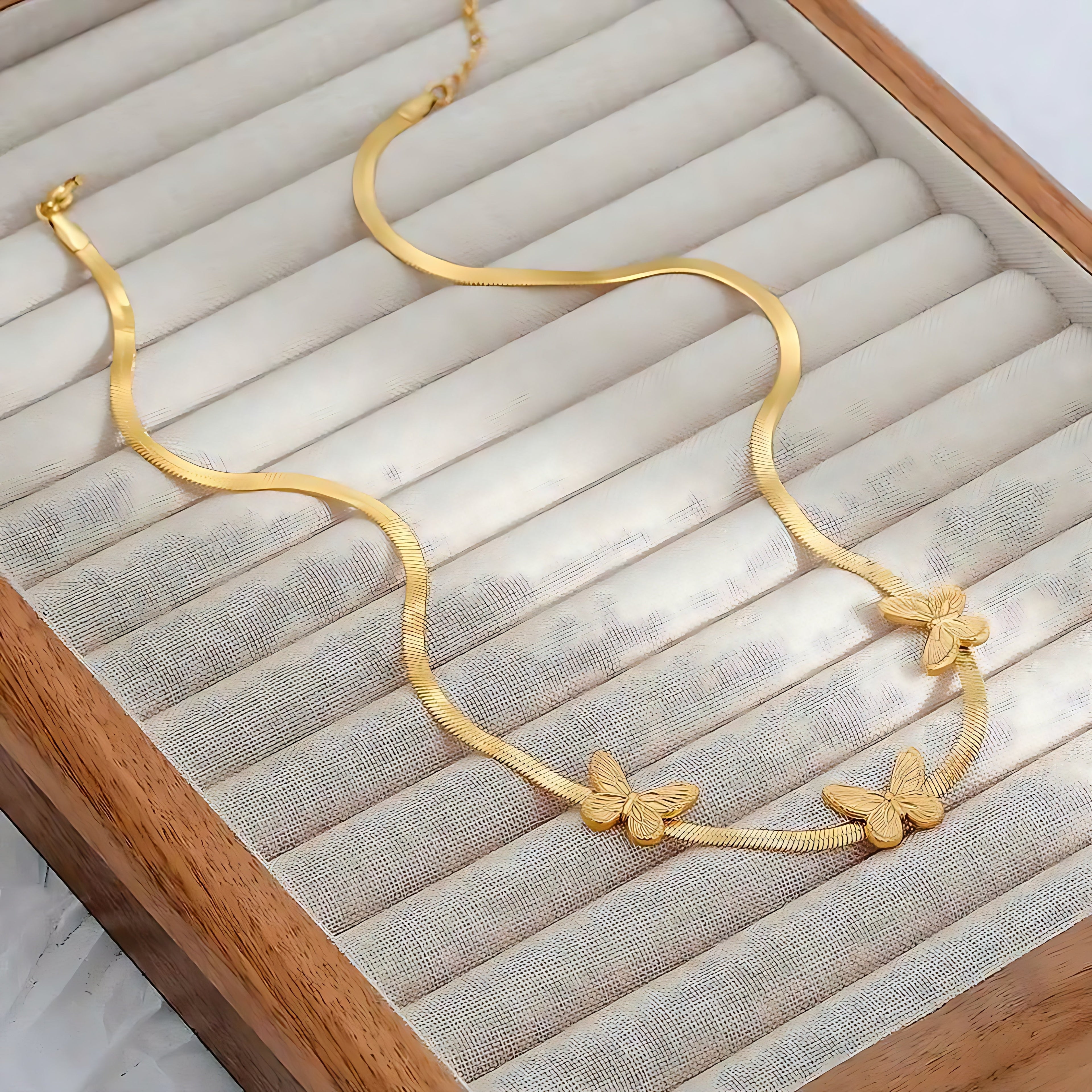 Butterfly Pendant Snake Bone Chain Necklace - Mirellien Jewelry