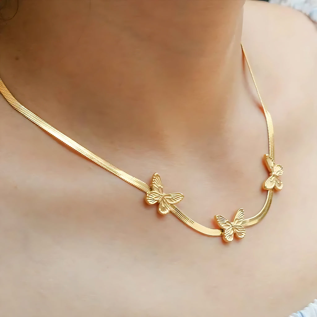 Butterfly Pendant Snake Bone Chain Necklace - Mirellien Jewelry
