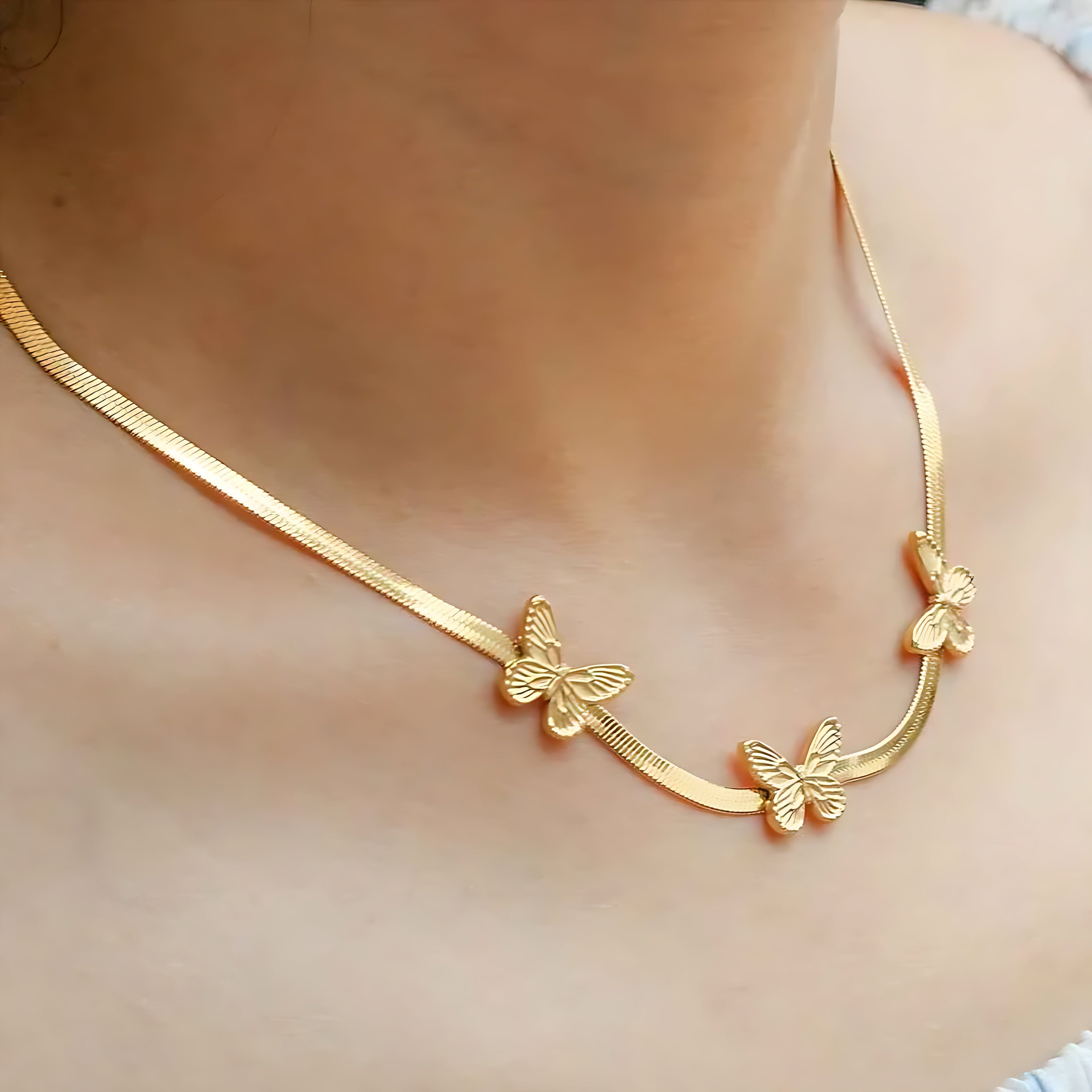 Butterfly Pendant Snake Bone Chain Necklace - Mirellien Jewelry