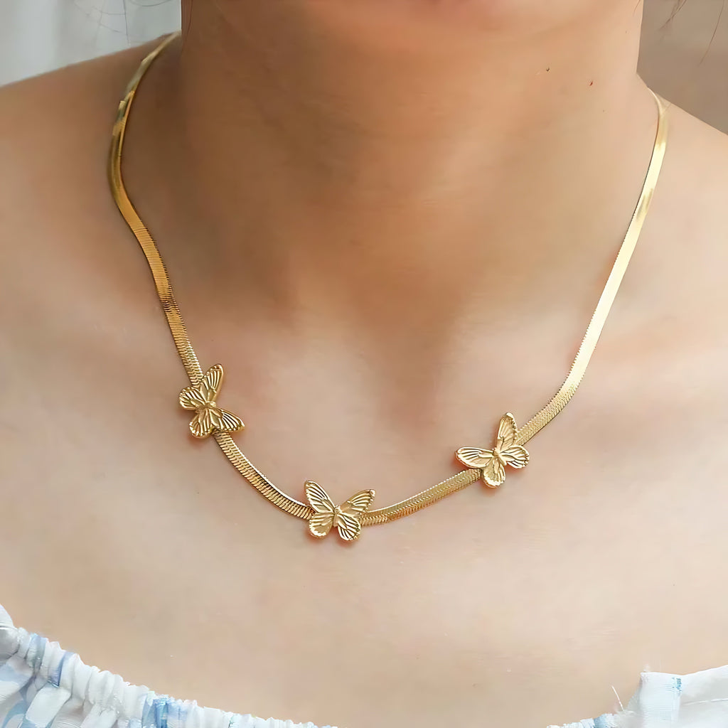 Butterfly Pendant Snake Bone Chain Necklace - Mirellien Jewelry