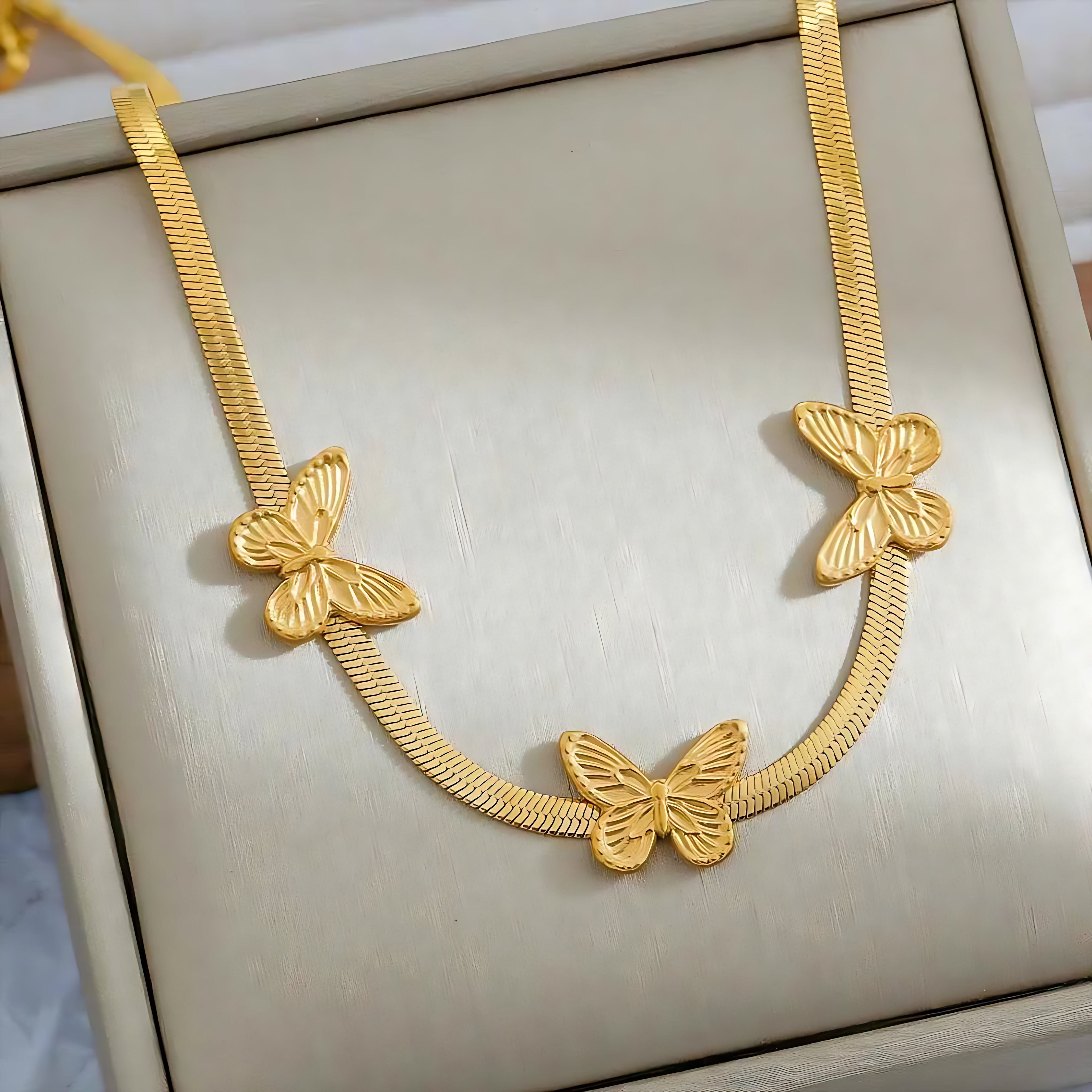 Butterfly Pendant Snake Bone Chain Necklace - Mirellien Jewelry