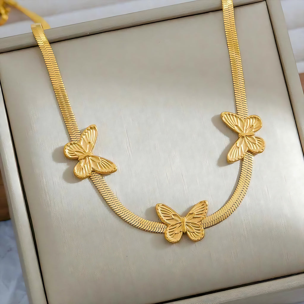 Butterfly Pendant Snake Bone Chain Necklace - Mirellien Jewelry