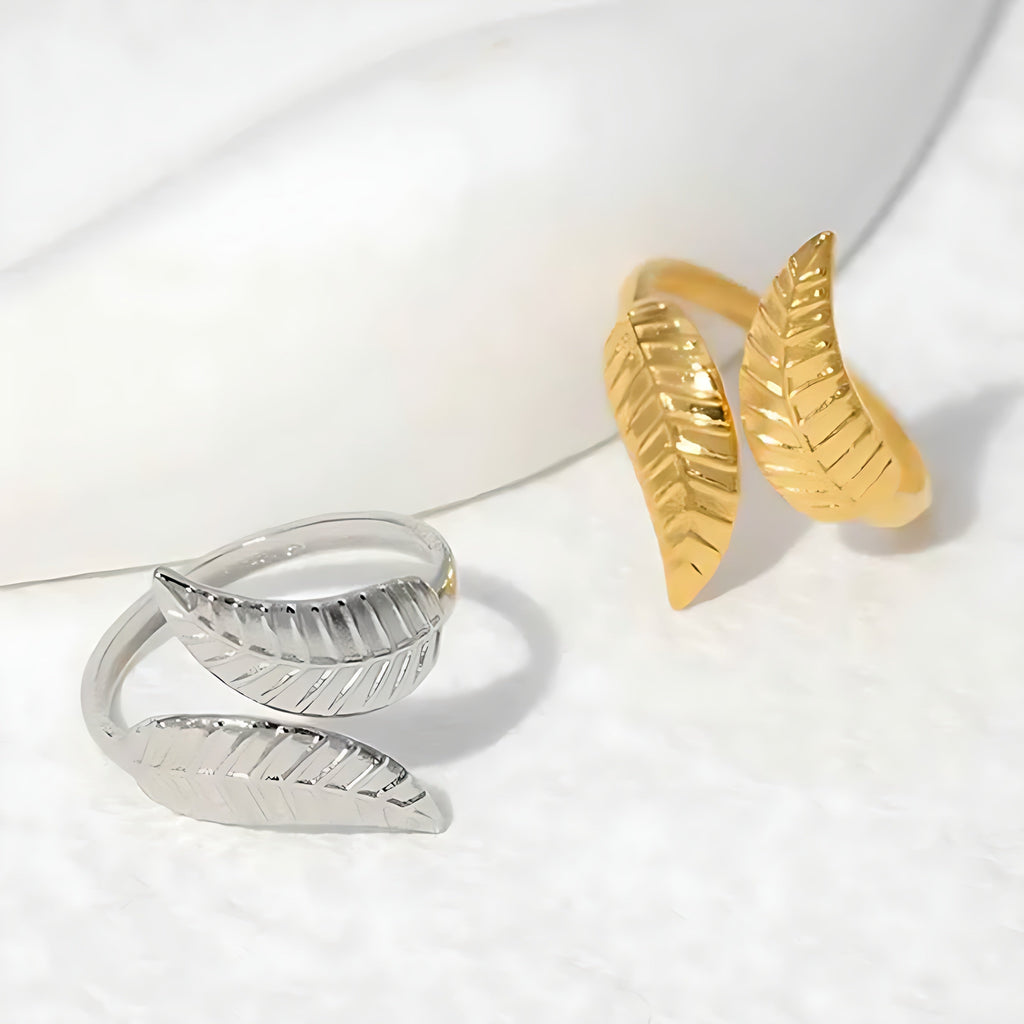 Gold Plated Adjustable Leaf Ring - Mirellien Jewelry
