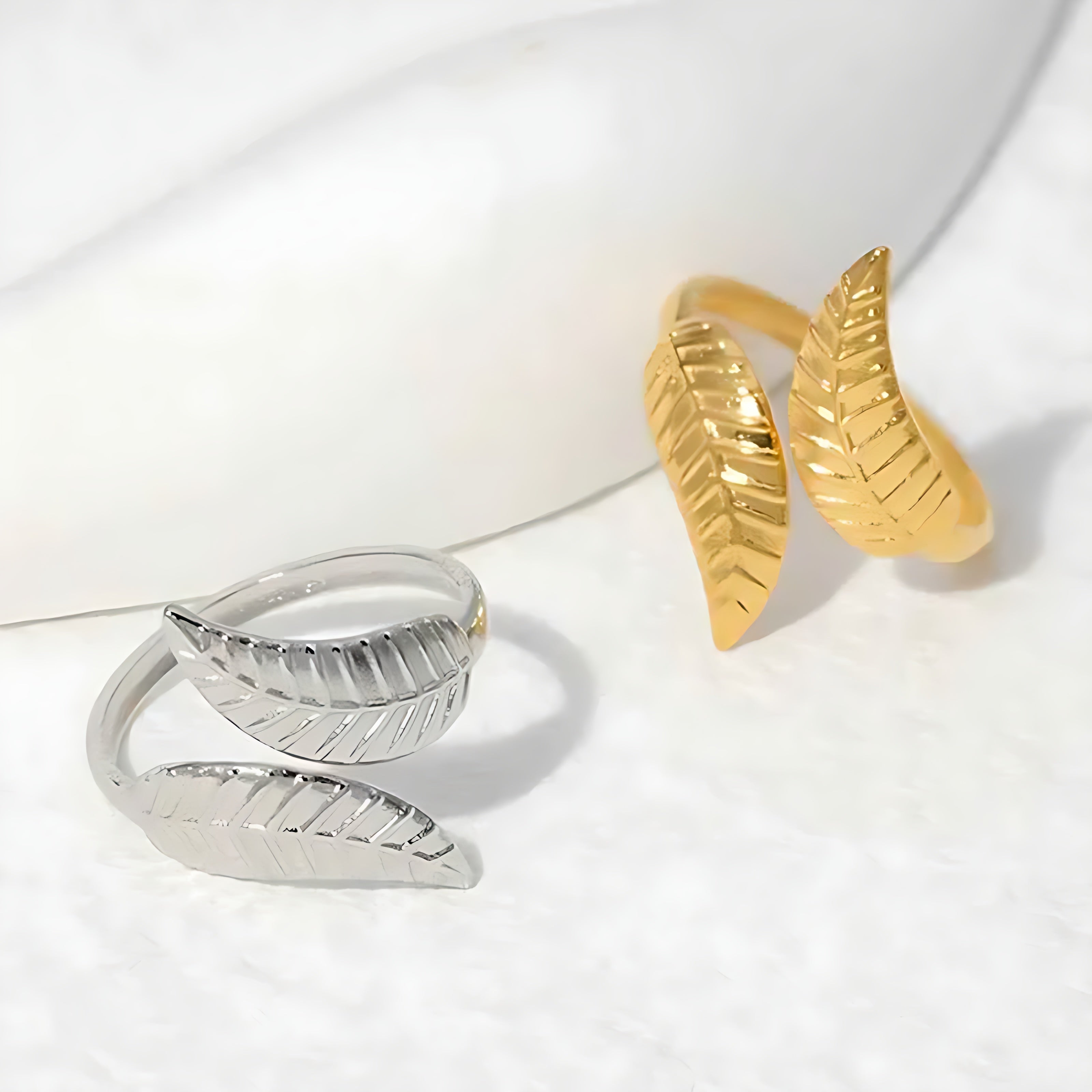 Gold Plated Adjustable Leaf Ring - Mirellien Jewelry