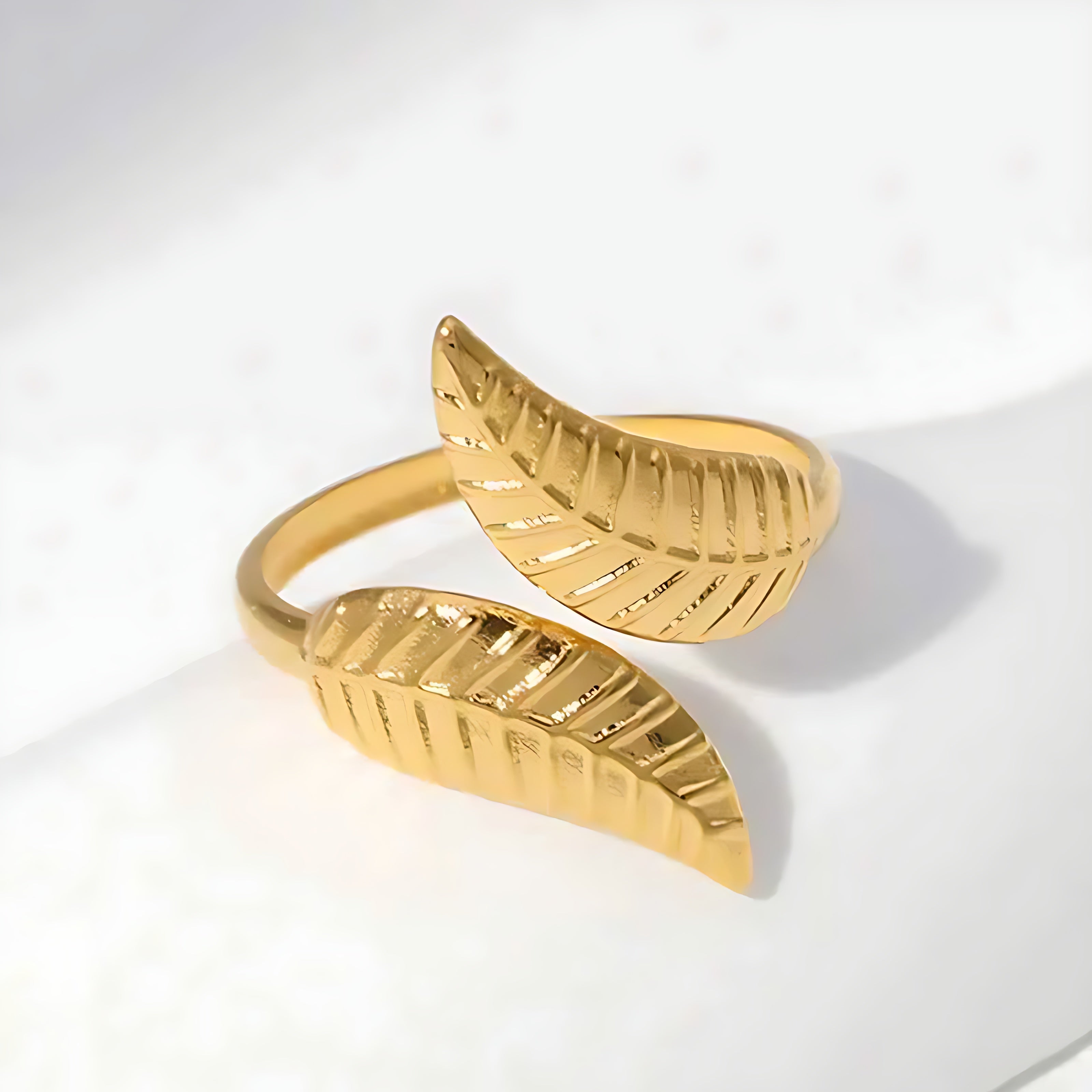 Gold Plated Adjustable Leaf Ring - Mirellien Jewelry