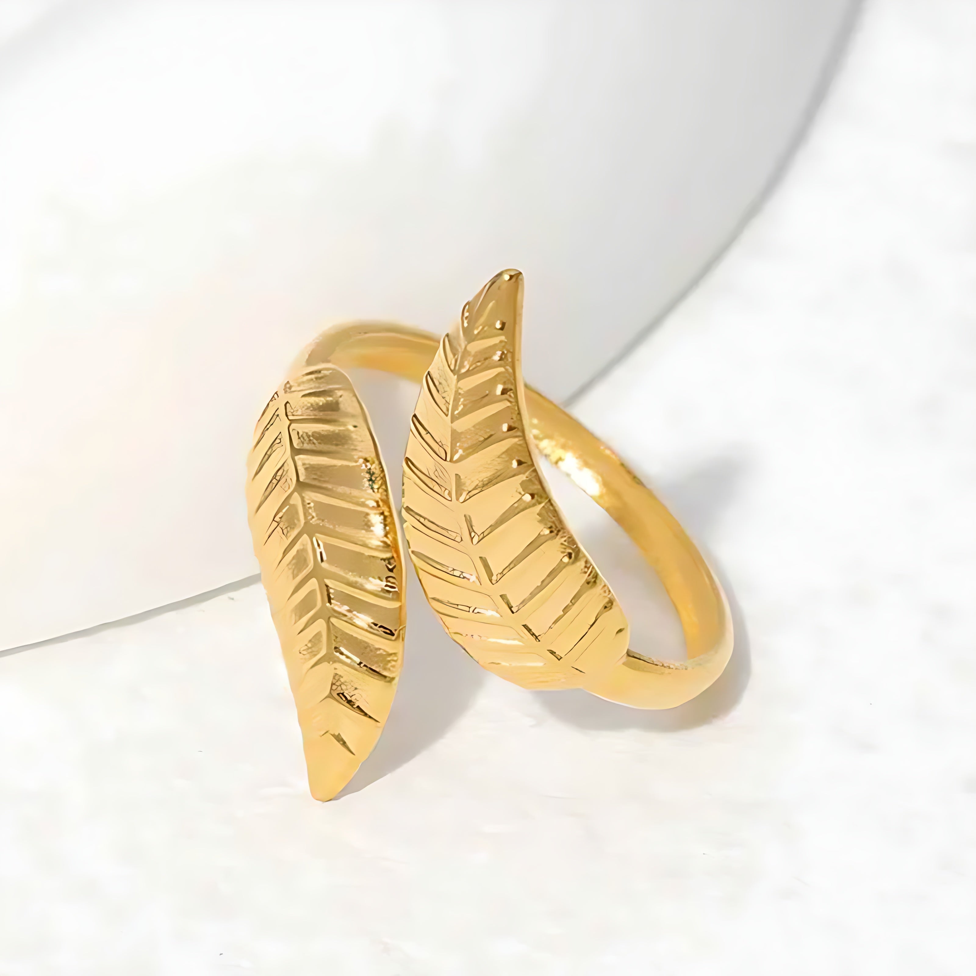 Gold Plated Adjustable Leaf Ring - Mirellien Jewelry