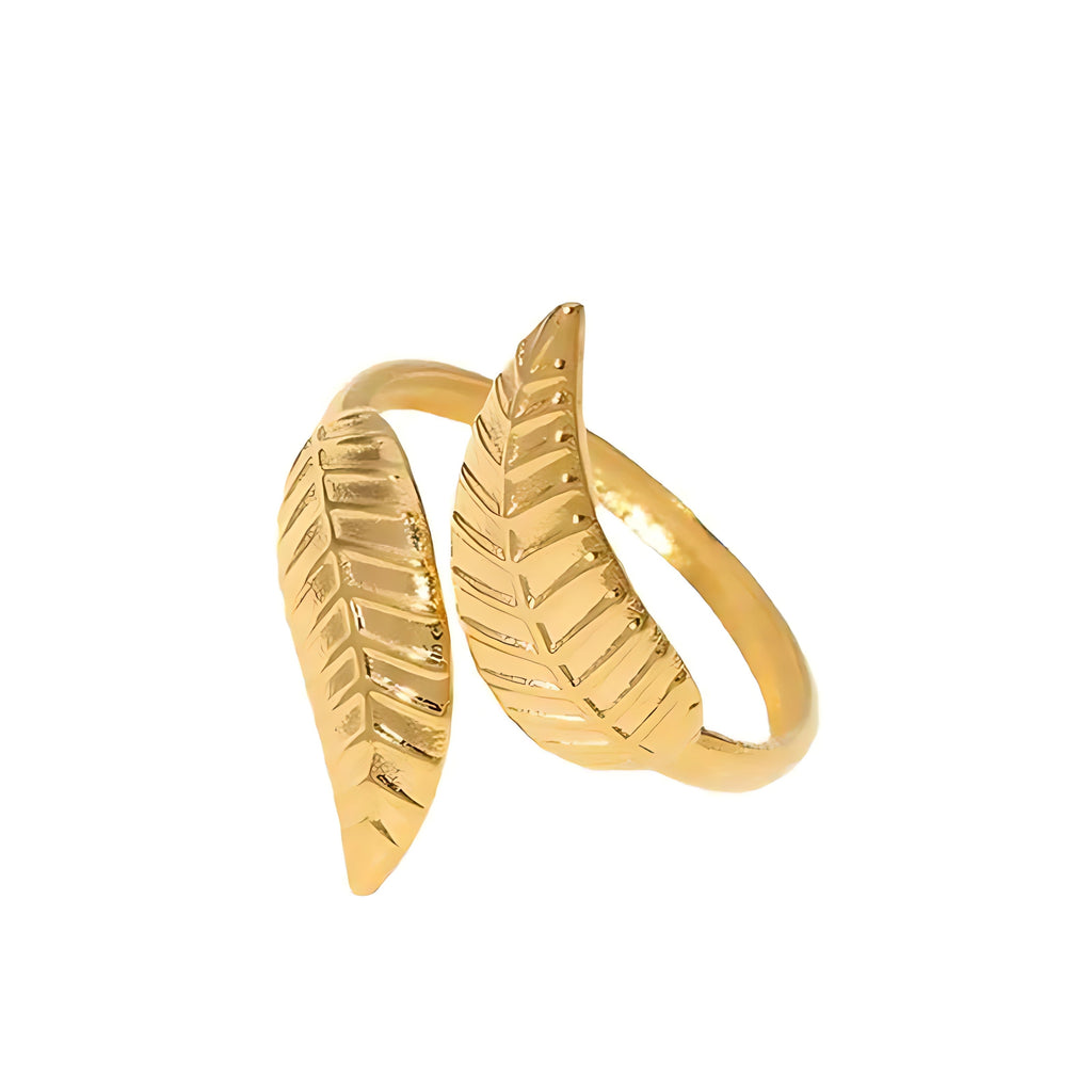 Gold Plated Adjustable Leaf Ring - Mirellien Jewelry