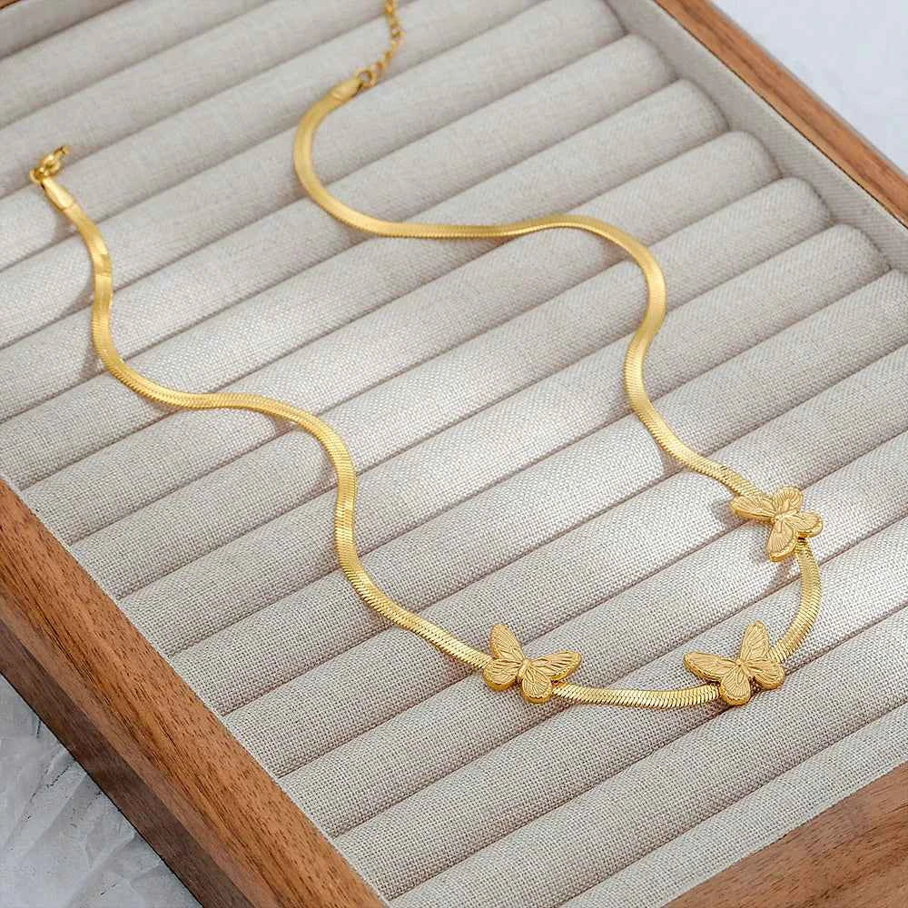 Butterfly Pendant Snake Bone Chain Necklace