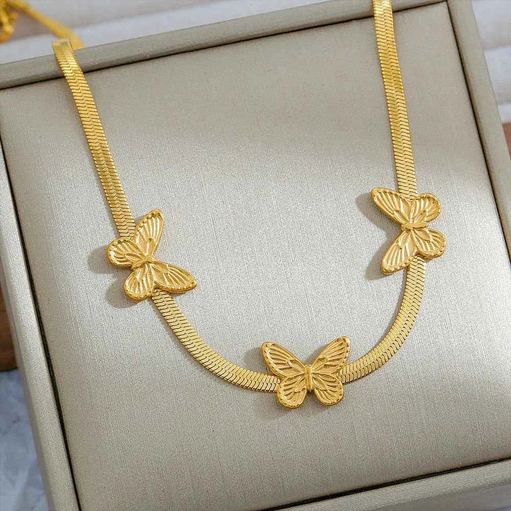 Butterfly Pendant Snake Bone Chain Necklace