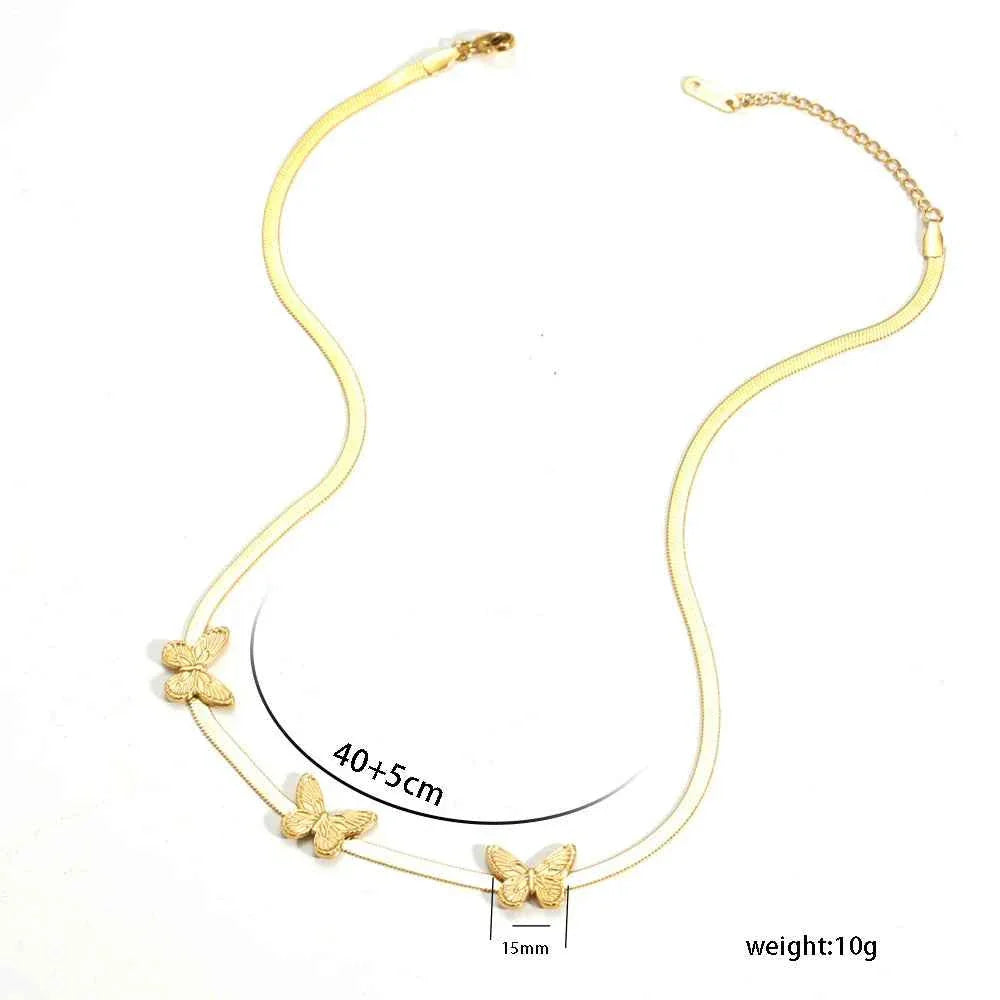 Butterfly Pendant Snake Bone Chain Necklace